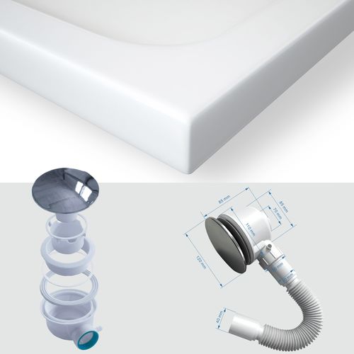 Receveur De Douche Shimmer 70 X 130 Cm Acrylique Blanc + Bonde Et Siphon Inclus