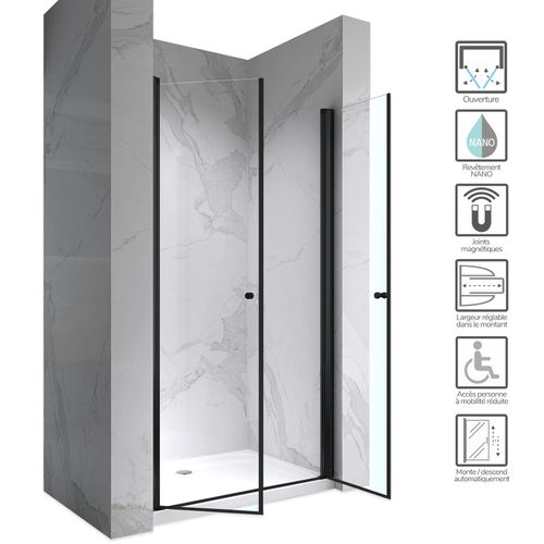 Porte De Douche H195 X L.116 à 120 Cm Verre Transparent - Gina-black