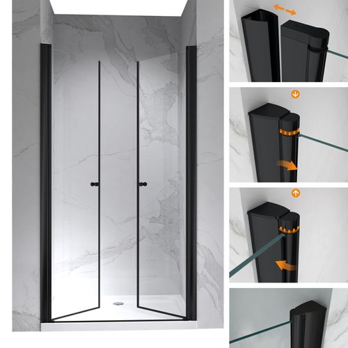 Porte De Douche H195 X L.84 à 88 Cm Verre Transparent - Gina-black