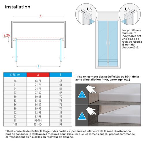 Porte De Douche H195 X L.86-89 Cm Verre Opaque - Kaya-black