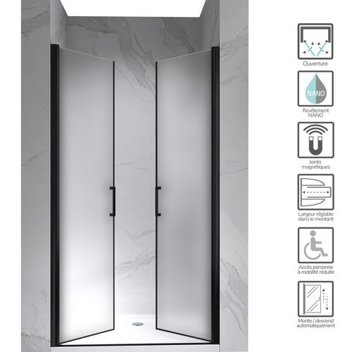 Porte De Douche H195 X L.77-80 Cm Verre Opaque - Kaya-black