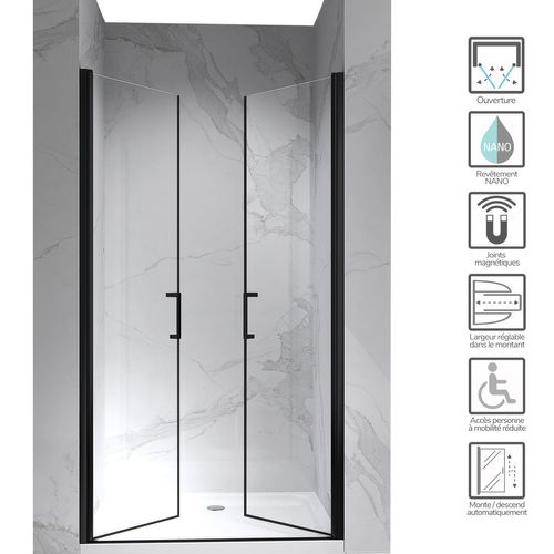 Porte De Douche H180 X L.95-98 Cm Verre Transparent - Kaya-black