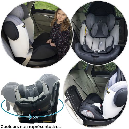Zeli Siège-auto Évolutif I-size 360° Enfants  40-150 Cm 0-36 Kg Isofix Top Tether Rouge + Canopy