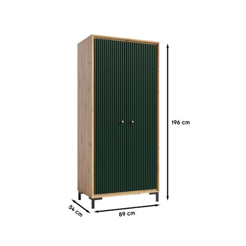 Parii Armoire Penderie 2 Portes 89x196 Cm En Bois Design Contemporain Vert Bouteille