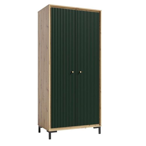 Parii Armoire Penderie 2 Portes 89x196 Cm En Bois Design Contemporain Vert Bouteille