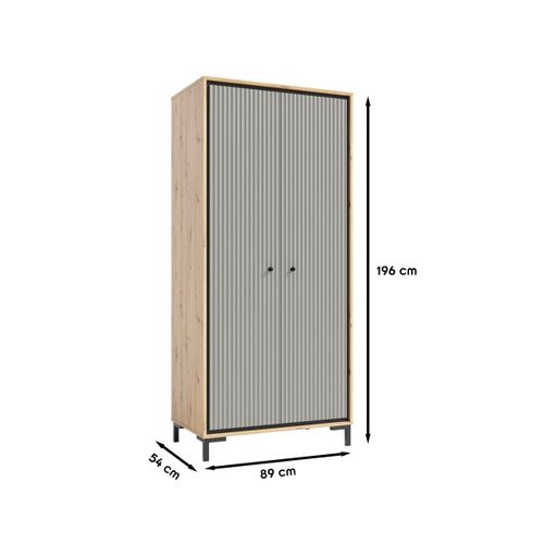 Parii Armoire Penderie 2 Portes 89x196 Cm En Bois Design Contemporain    Gris Congo