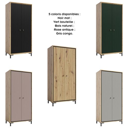 Parii Armoire Penderie 2 Portes 89x196 Cm En Bois Design Contemporain    Gris Congo