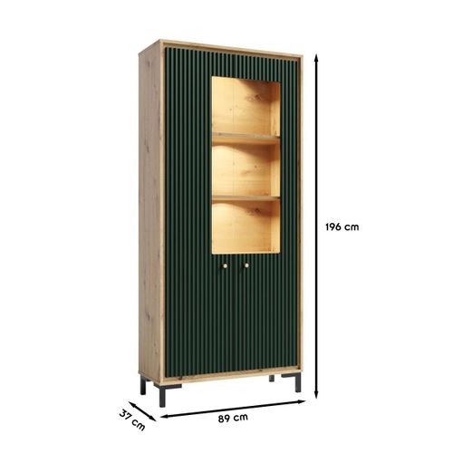 Parii Vaisselier 5 Étages En Bois Vitrine Avec LED 89x196 Cm Design Contemporain    Vert Bouteille