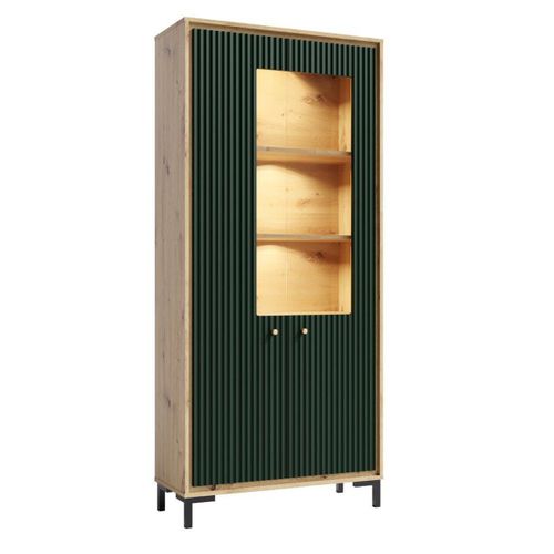 Parii Vaisselier 5 Étages En Bois Vitrine Avec LED 89x196 Cm Design Contemporain    Vert Bouteille