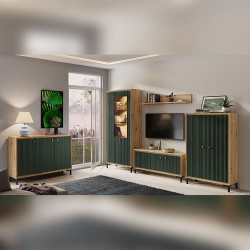 Parii Vaisselier 5 Étages En Bois Vitrine Avec LED 89x196 Cm Design Contemporain    Vert Bouteille
