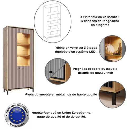 Parii Vaisselier 5 Étages En Bois Vitrine Avec LED 89x196 Cm Design Contemporain    Rose Antique