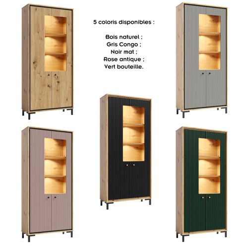 Parii Vaisselier 5 Étages En Bois Vitrine Avec LED 89x196 Cm Design Contemporain    Rose Antique