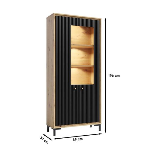 Parii Vaisselier 5 Étages En Bois Vitrine Avec LED 89x196 Cm Design Contemporain Noir Mat