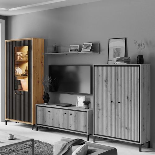 Parii Vaisselier 5 Étages En Bois Vitrine Avec LED 89x196 Cm Design Contemporain Noir Mat