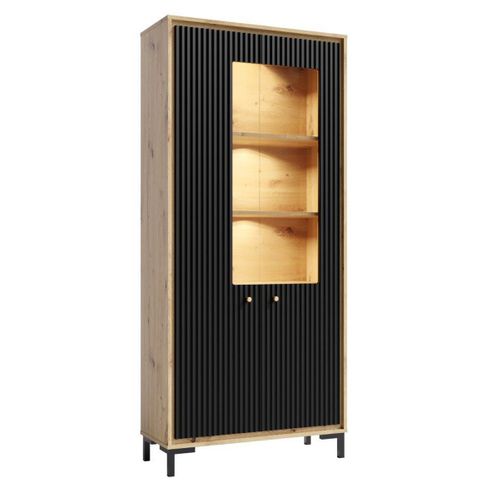 Parii Vaisselier 5 Étages En Bois Vitrine Avec LED 89x196 Cm Design Contemporain Noir Mat
