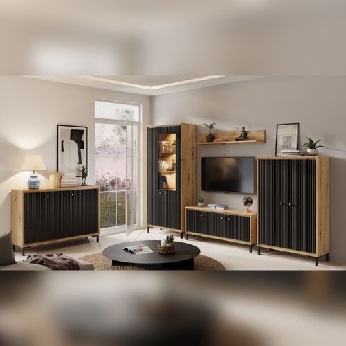 Parii Vaisselier 5 Étages En Bois Vitrine Avec LED 89x196 Cm Design Contemporain Noir Mat