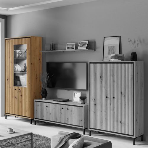 Parii Vaisselier 5 Étages En Bois Vitrine Avec LED 89x196 Cm Design Contemporain Bois Naturel