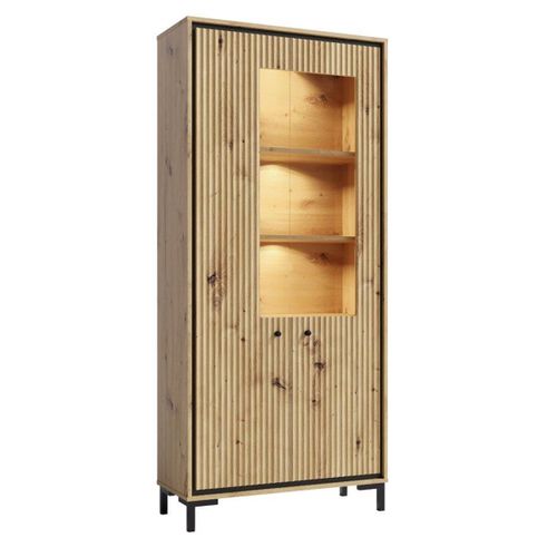 Parii Vaisselier 5 Étages En Bois Vitrine Avec LED 89x196 Cm Design Contemporain Bois Naturel