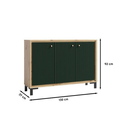 Parii Buffet 3 Portes 130x92 Cm En Bois Design Contemporain Vert Bouteille