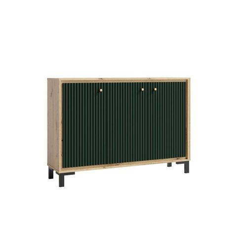 Parii Buffet 3 Portes 130x92 Cm En Bois Design Contemporain Vert Bouteille