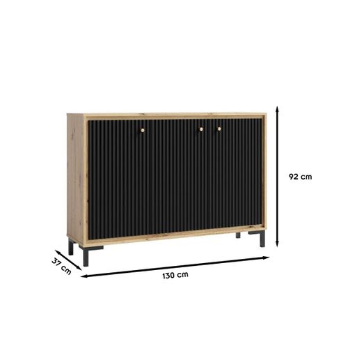 Parii Buffet 3 Portes 130x92 Cm En Bois Design Contemporain    Noir Mat