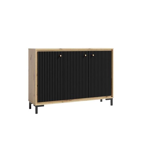 Parii Buffet 3 Portes 130x92 Cm En Bois Design Contemporain    Noir Mat