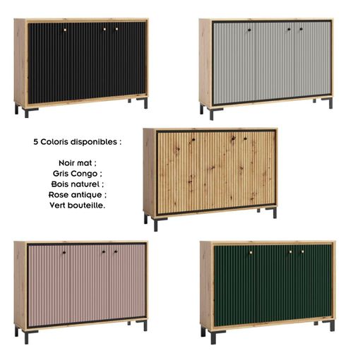 Parii Buffet 3 Portes 130x92 Cm En Bois Design Contemporain    Noir Mat