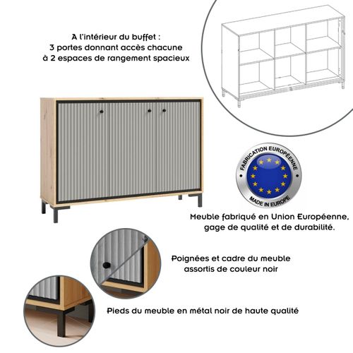 Parii Buffet 3 Portes 130x92 Cm En Bois Design Contemporain    Gris Congo