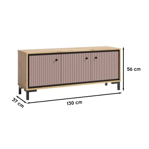 Parii Meuble TV 3 Portes 130x56 Cm En Bois Design Contemporain    Rose Antique