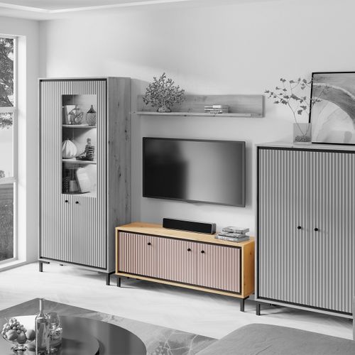 Parii Meuble TV 3 Portes 130x56 Cm En Bois Design Contemporain    Rose Antique