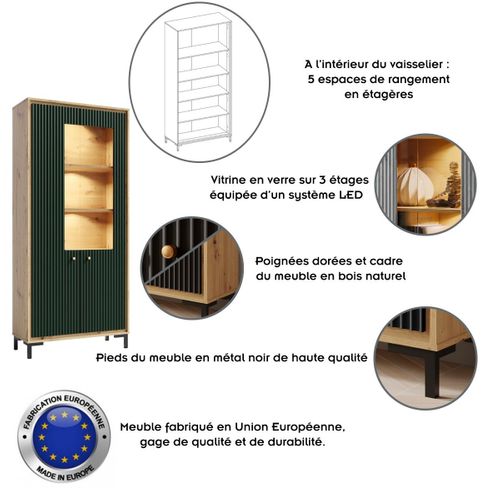 Parii Ensemble De Meubles De Salon Vitrine Armoire Meuble TV Étagère Contemporain Vert Bouteille