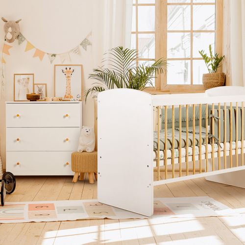 Karolina Ii Ensemble Lit Bébé 120x60 Et Commode à Langer 3 Tiroirs    Blanc / Pin