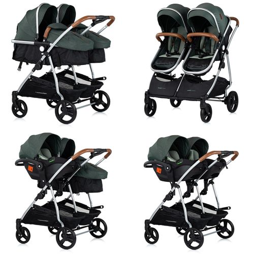 Duo Smart Poussette Jumeaux Ou Enfants Rapprochés Largeur 79 Cm + 2 Cosy Isize Vert Avec Base Isofix