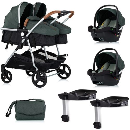 Duo Smart Poussette Jumeaux Ou Enfants Rapprochés Largeur 79 Cm + 2 Cosy Isize Vert Avec Base Isofix