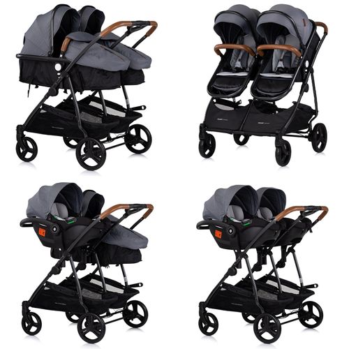 Duo Smart Poussette Jumeaux Ou Enfants Rapprochés Largeur 79 Cm    Gris   + 2 Cosy I-size Gris