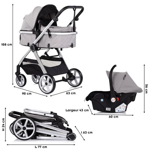 Vista Poussette Combinée Jusqu'à 22 Kg Nacelle Souple, Assise Et Cosy I-size Avec Base Isofix Gris