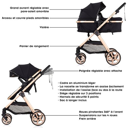 Vista Poussette Combinée Jusqu'à 22 Kg Nacelle Souple, Assise Et Cosy I-size Avec Base Isofix Noir