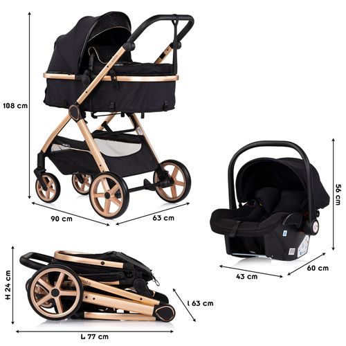 Vista Poussette Combinée Jusqu'à 22 Kg Nacelle Souple + Assise Classique    Noir   + 1 Cosy I-size