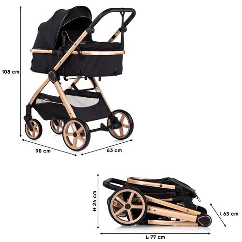 Vista Poussette Combinée Jusqu'à 22 Kg Nacelle Souple + Assise Classique Noir Sans Cosy