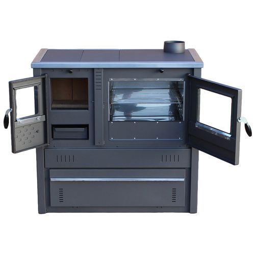 Celimika Eco Cuisinière à Bois A+ 10 Kw Poêle à Bois Avec Four Evacuation Droite D.120 Mm