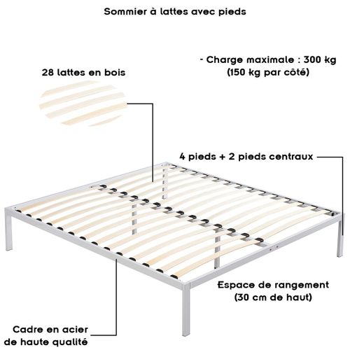 Basi Sommier à Lattes Avec Pieds En Acier Robuste 180x200 Cm   Blanc