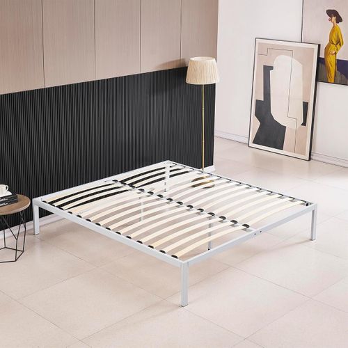 Basi Sommier à Lattes Avec Pieds En Acier Robuste 180x200 Cm   Blanc