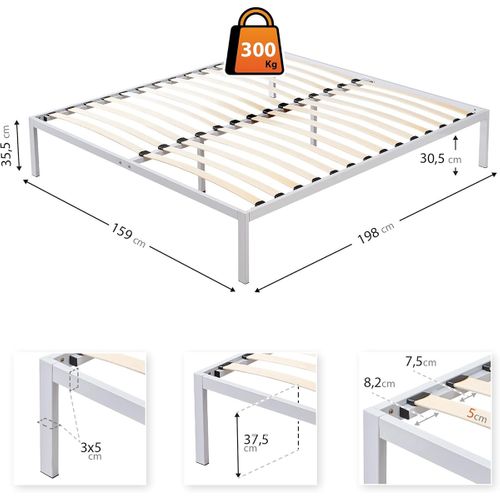 Basi Sommier à Lattes Avec Pieds En Acier Robuste 160x200 Cm   Blanc