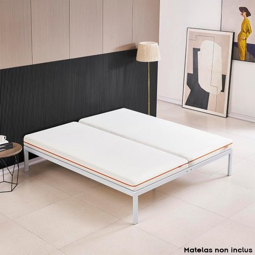 Basi Sommier à Lattes Avec Pieds En Acier Robuste 160x200 Cm   Blanc