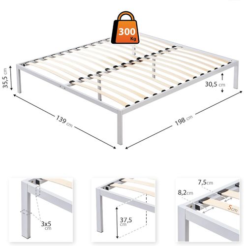 Basi Sommier à Lattes Avec Pieds En Acier Robuste 140x200 Cm Blanc