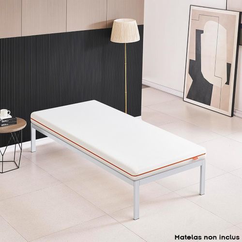 Basi Sommier à Lattes Avec Pieds En Acier Robuste 90x200 Cm   Blanc