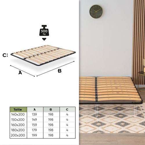 Austen Sommier Ergonomique à Lattes Larges Et Flexibles En Bois De Bouleau 200x200 Cm Avec Pieds