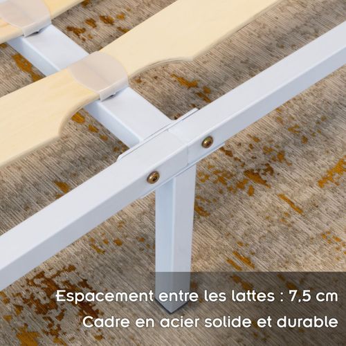 Namara Sommier à Lattes Robuste Avec Pieds En Acier - Montage Facile - 200x200 Cm Blanc