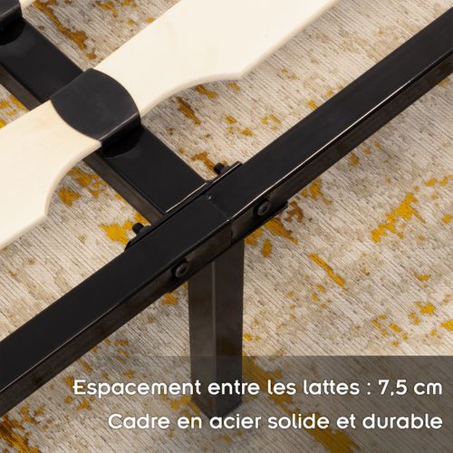 Namara Sommier à Lattes Robuste Avec Pieds En Acier - Montage Facile - 200x200 Cm Noir
