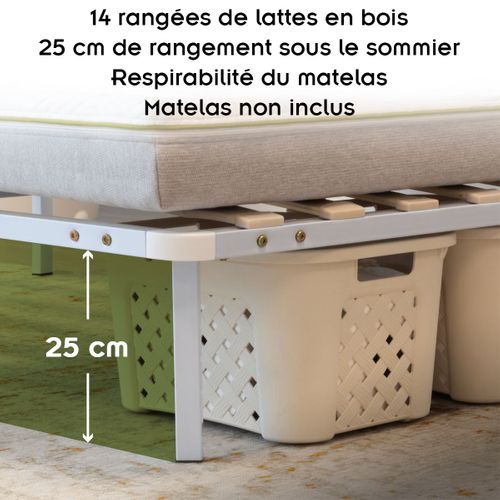 Namara Sommier à Lattes Robuste Avec Pieds En Acier - Montage Facile - 160x200 Cm   Blanc